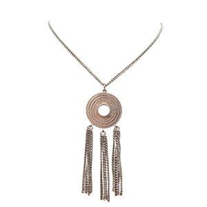 Silver-Tone Circular Pendant Necklace With Chain Tassels